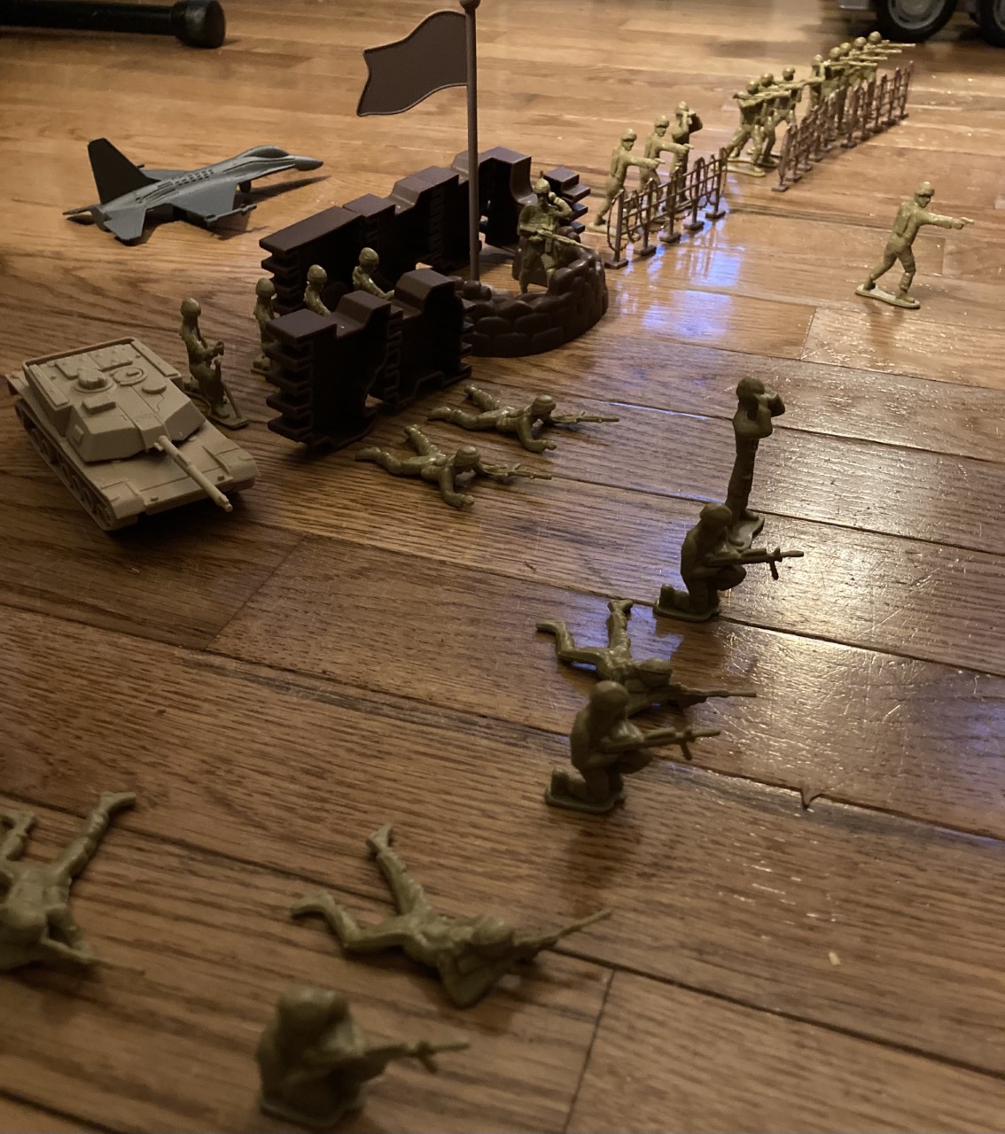 Toy soldiers set up for war
