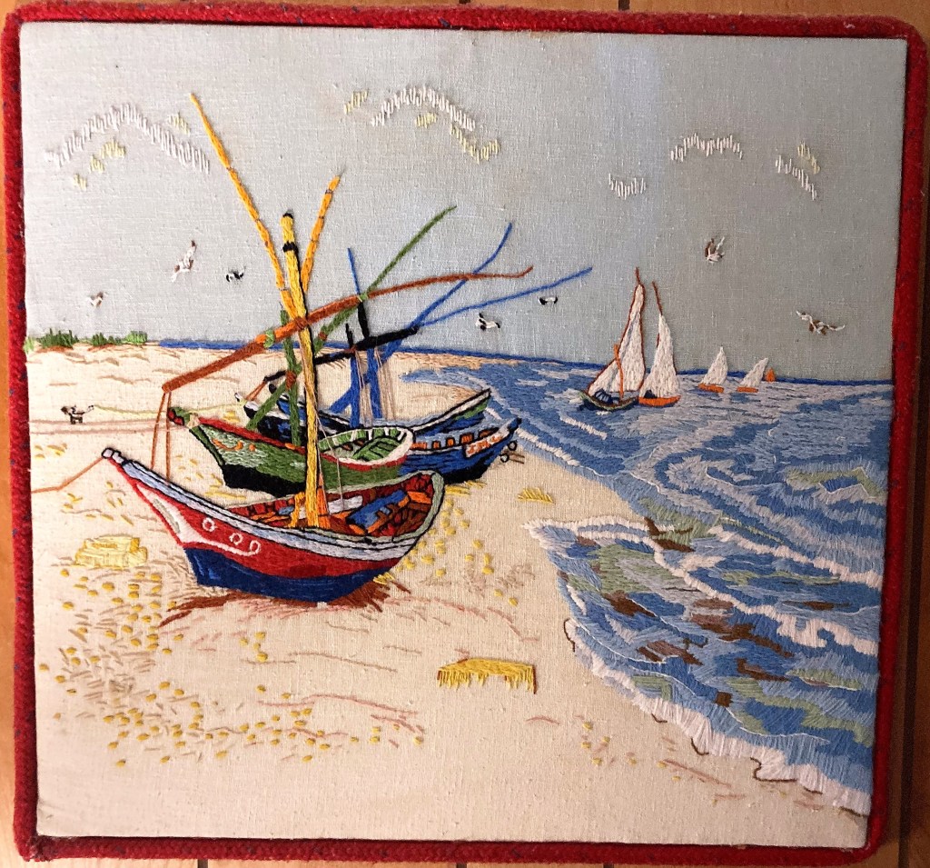 String art Van Gogh Fishing Boats on the Beach at Les Saints-Maries-de-la-Mer